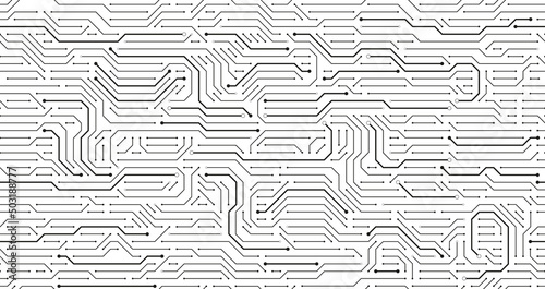 Circuit board pattern. Technology texture, digital tech lines and computer systems seamless vector background illustration