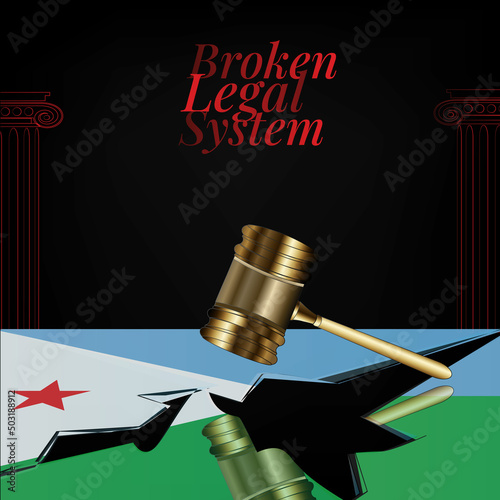 Djibouti's broken legal system concept art.Flag of Djibouti and a gavel