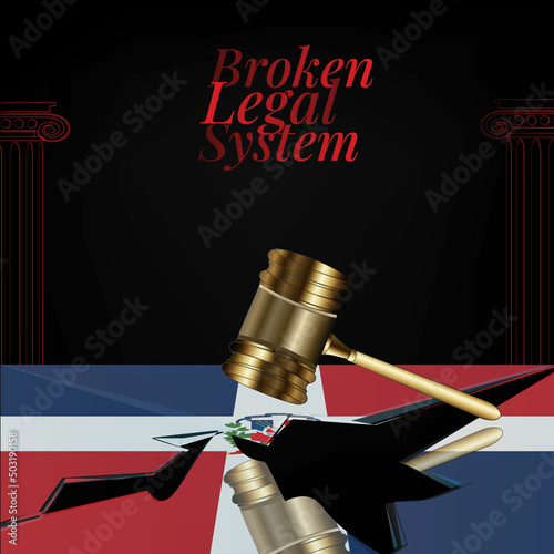 Dominican Republic's broken legal system concept art.Flag of Dominican Republic and a gavel