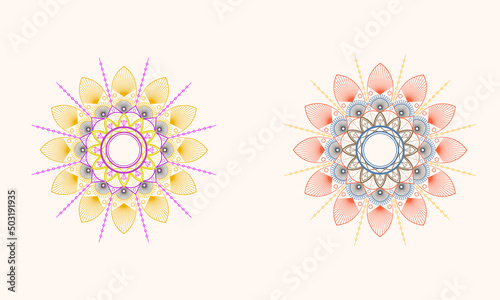 Circular pattern multicolored. Two patterns in different colors. Simple geometric pattern.