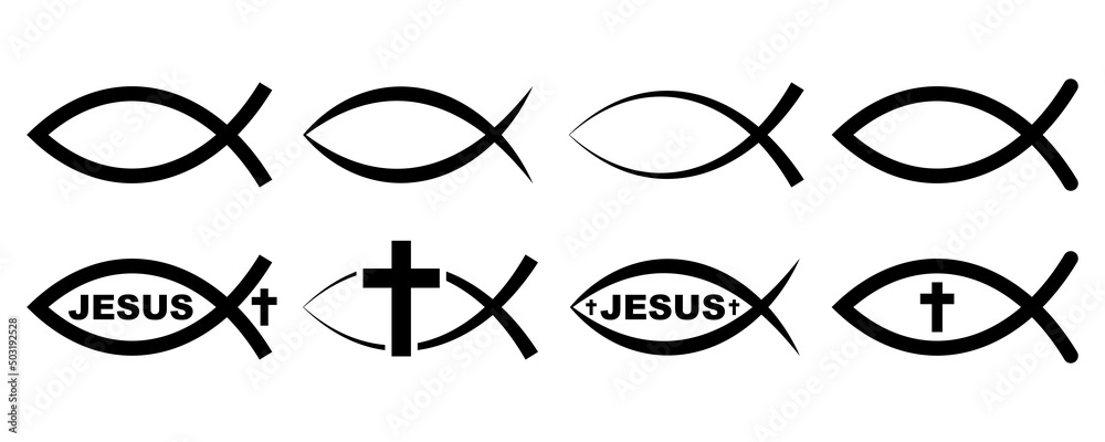 Set of Jesus fish vector icons. Christian symbol. Religious sign. Faith ...