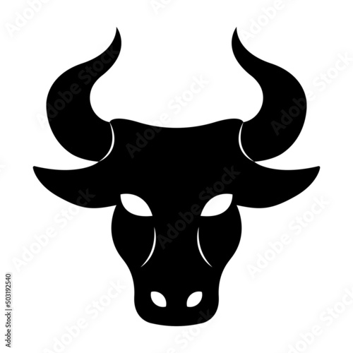 Black silhouette with head bull. Buffalo head vector icon. Angry animal. Vector logo. 