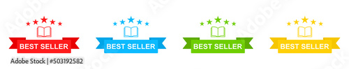 Set with colored best seller badges. Best seller book. Vector 10 EPS.