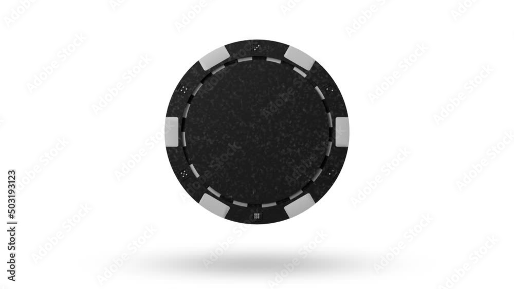 Close up. Slow motion. Isolated. Loop video. Green screen. Levitation black poker chips, tokens on white background. Concept of casino, game design, advertising, win. Poker chip 4k stock footage