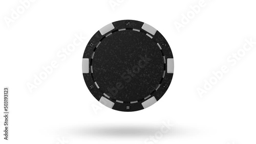 Close up. Slow motion. Isolated. Loop video. Green screen. Levitation black poker chips, tokens on white background. Concept of casino, game design, advertising, win. Poker chip 4k stock footage