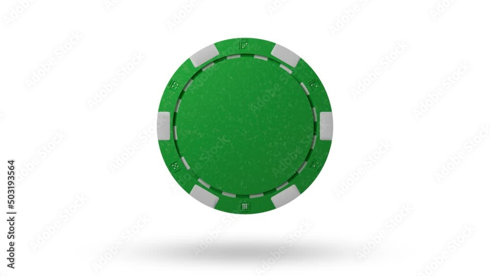 Close up. Slow motion. Isolated. Loop video. Green screen. Levitation green poker chips, tokens on white background. Concept of casino, game design, advertising, win. Poker chip 4k stock footage