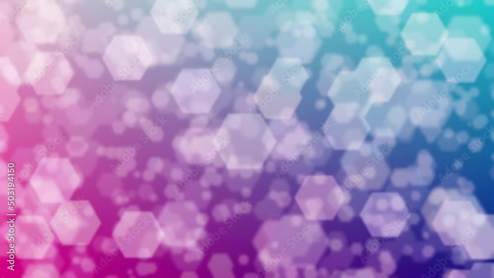 Motion graphics. Colorful abstract background with {color} gradient and hexagon shaped bokeh pattern