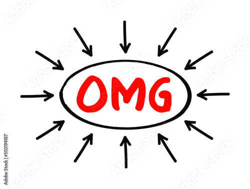OMG - Oh My God acronym, text concept with arrows