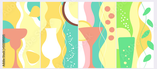 Set of separate aesthetic vintage cocktails. Instagram stories background