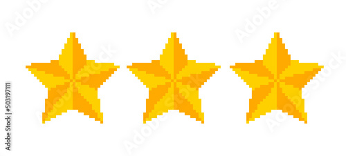 Vector icons of golden stars in pixel art style.