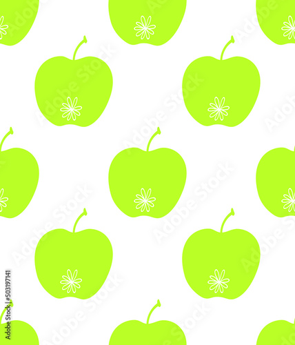 Green and lovely apple. Summer design with cute fruits. Abstract fruits in hand-drawn doodle style. Vector creative texture. Great for fabric, textile, paper and printing.