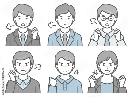 怒る中年男性の上半身セット