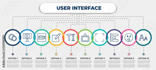 vector infographic template with icons and 10 options or steps. infographic for user interface concept. included gear option, video in browser, facetime, editor, text height, image with frame,