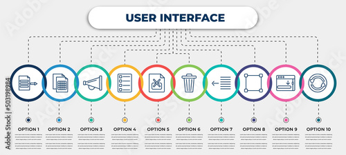 vector infographic template with icons and 10 options or steps. infographic for user interface concept. included export archive, document with tables, amplified speaker, task list, remove right