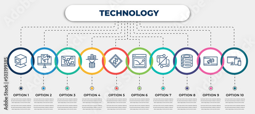 vector infographic template with icons and 10 options or steps. infographic for technology concept. included virtual box, content marketing, mood board, data visualization, version control, bounce photo