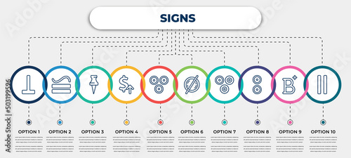 vector infographic template with icons and 10 options or steps. infographic for signs concept. included perpendicular, is congruent to, pinned, currency value, therefore, empty, because, reason, is