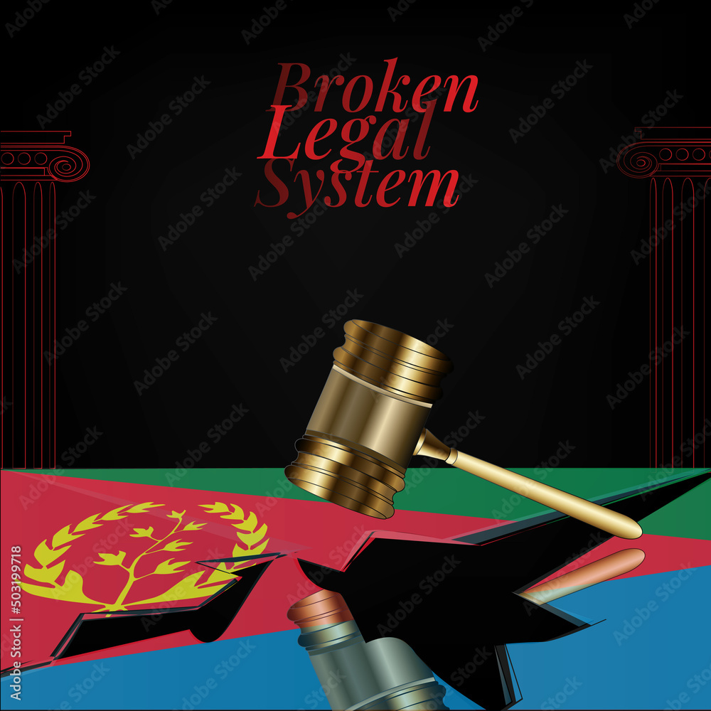 Eritrea's broken legal system concept art.Flag of Eritrea and a gavel