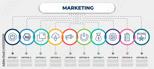 vector infographic template with icons and 10 options or steps. infographic for marketing concept. included on, ad blocker, pop up, download from cloud, campaign, off, get money, execution, favorite