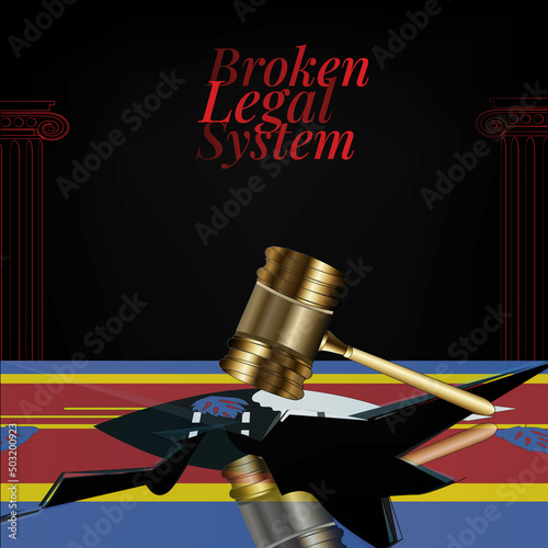 Eswatini's broken legal system concept art.Flag of Eswatini and a gavel