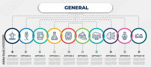 vector infographic template with icons and 10 options or steps. infographic for general concept. included coordinate, electric plug, digital economy, chemical lab, digital strategy, beauty care,