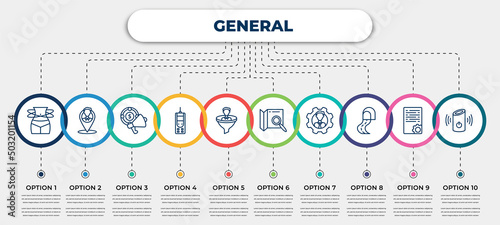vector infographic template with icons and 10 options or steps. infographic for general concept. included weight loss, placement, marketing budget, laser measurement, lead conversion, map search, on