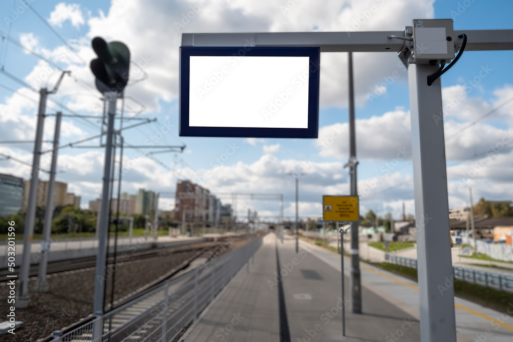 Blank white information display on the railway station Blank white information display on the railway station