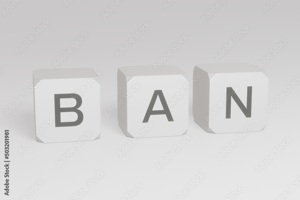 3d rendering illustration ban word layed with dice 3d rendering illustration ban word layed with dice