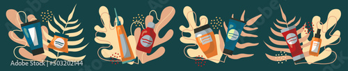 Organic cosmetic. Set of a skin-care product. Eco friendly. Vector illustration.