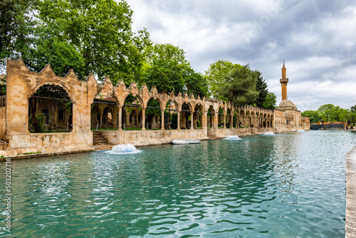 Balikligol (The Fish Lake in English) in Sanliurfa, Turkey.  The historic Pool of Abraham, or Pool of Sacred Fishin the city of Urfa, Turkey photo