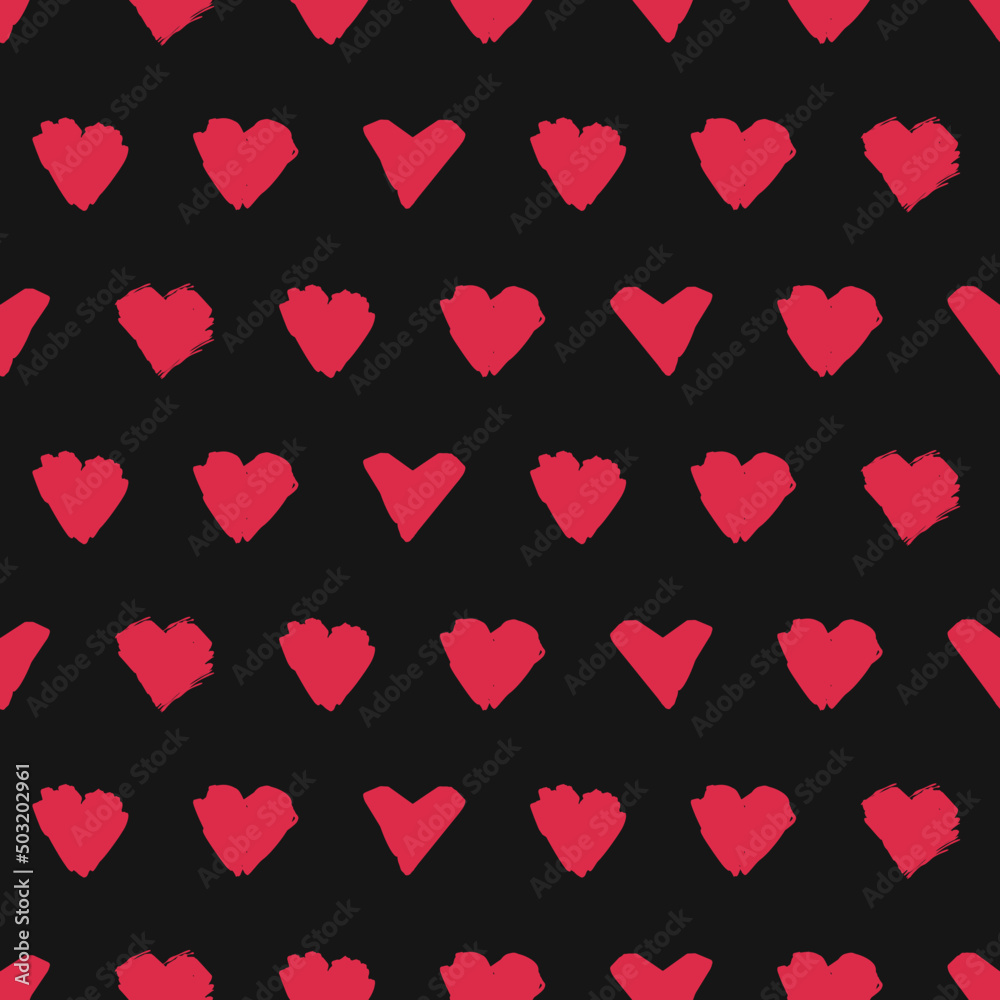 Multiple painted heart icons vector illustration. Hand drawn red hearts seamless pattern. 
