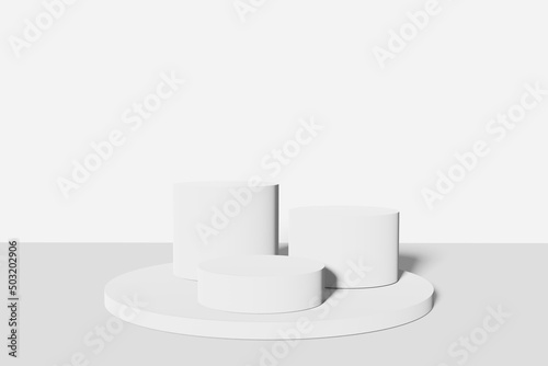 pedestal display with abstract white color background with box support concept. Podium for brand promotion products, realistic 3d digital rendering