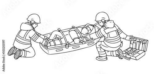 Lifeguards provide first aid on rescue sled