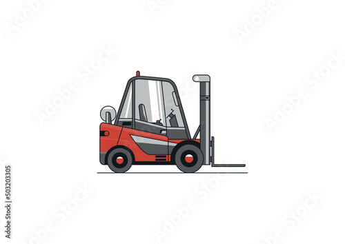 Flat, line vector design of gas-powered forklift with cabin.