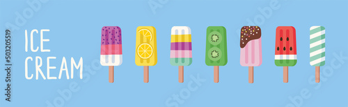 Ice cream set. Cartoon cute style. Vector illustration.