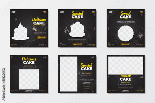 Cake food template collection for social media post with dark background