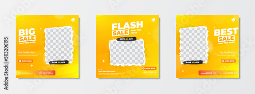 Collection of fashion sale promotion template for social media post. With srtipe background yellow color concept