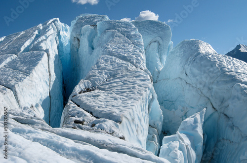 Glacial seracs and crevasses of the Matanuska Glacier, Alaska, in bright conditions
