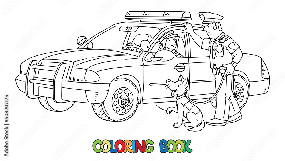 Police officers and police car. Coloring book Stock Vector | Adobe Stock