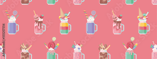 Milkshakes seamless pattern. Cartoon style. Vector illustration.