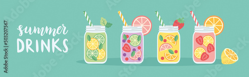 Horizontal banner with lemonades. Vector set.