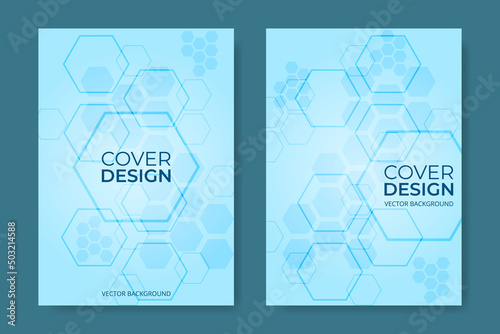 Vector cover design. Blue hexagonal medical brochure in A4 size flyer design. Vertical orientation front page of A4 format. Cover design template. Vector illustration