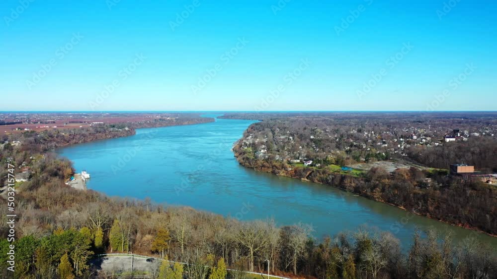 Aerial pan of Niagara River towards Lake Erie, Canada 4K Aerial pan of Niagara River towards Lake Erie, Canada 4K