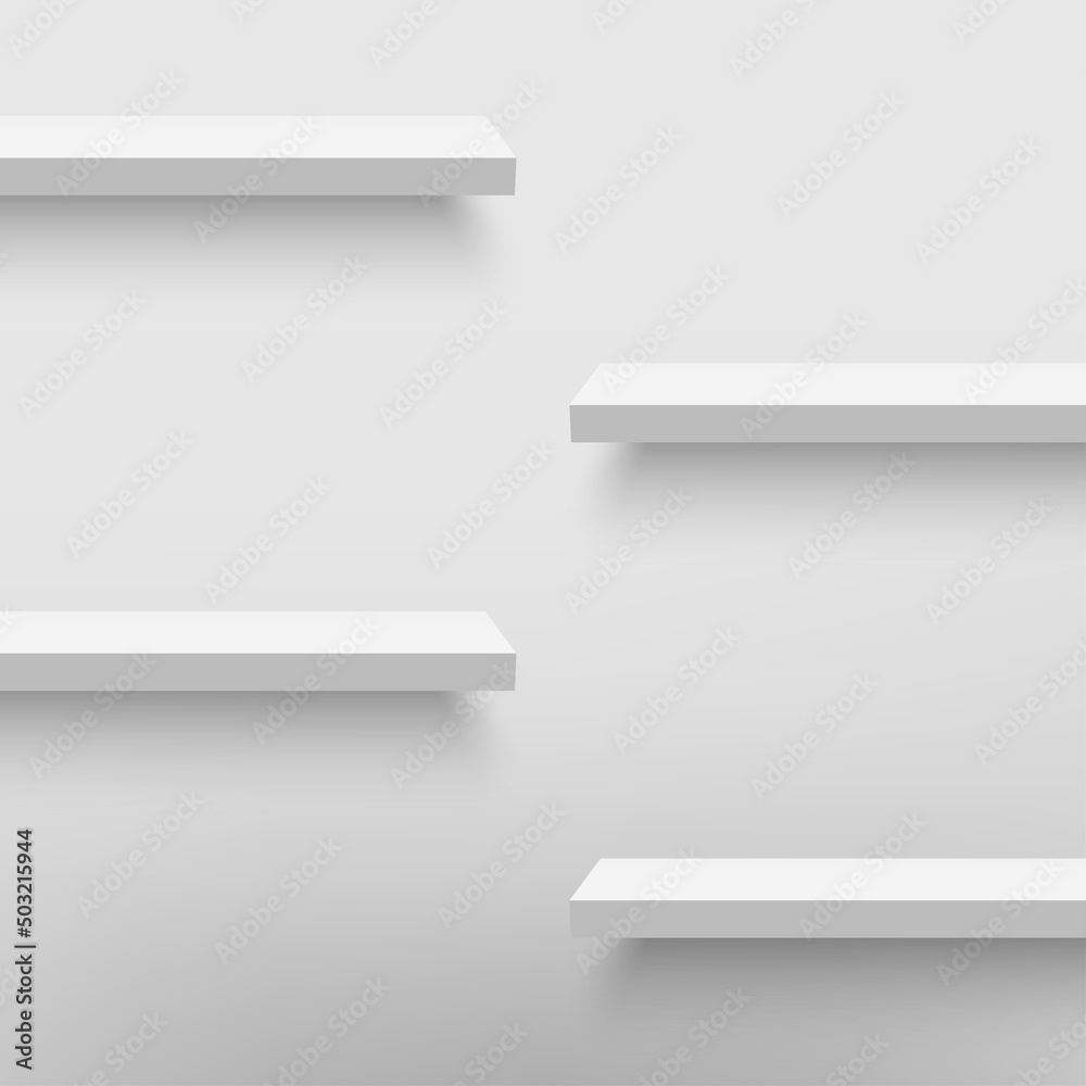 Empty white shelf on white wall. Vector Empty white shelf on white wall. Vector