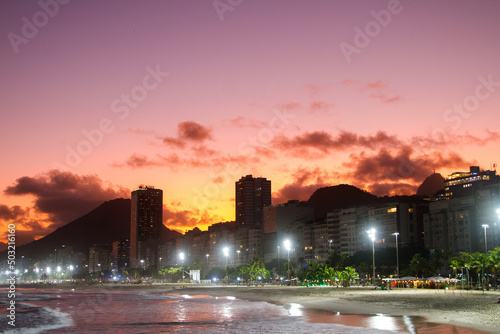 Sunset at Leme Beach in Copacabana in Rio de Janeiro