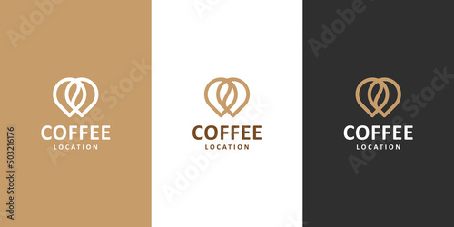 a combination of pin location logo design and coffee bean logo. Premium vector