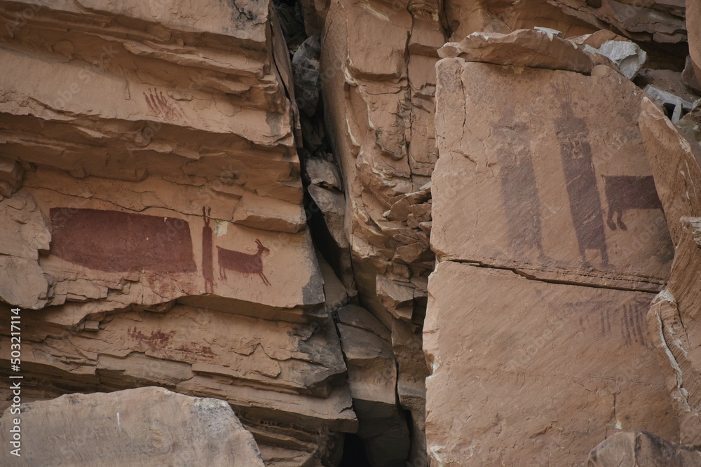 Ancient pictographs rock art in Utah Stock Photo | Adobe Stock