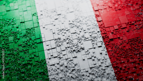 Flag of Italy rendered in a Futuristic 3D style. Italian Network Concept. Tech Background. photo