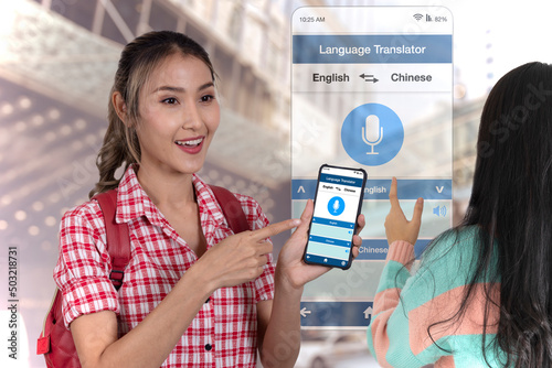 Use of mobile language translator application on smartphone helps tourists to communicate very easy.