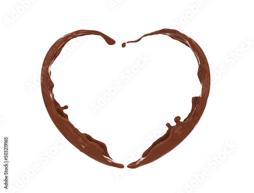 hot liquid chocolate splash float line scatter liquid stained background commercial decorative composition aesthetic advertisement heart shape love. With clipping path. 3D Illustration.