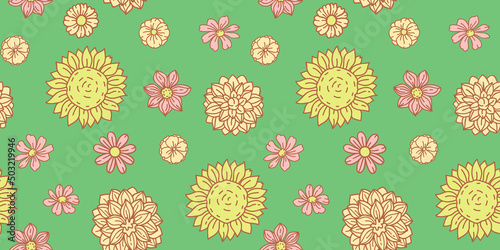 Boho flowers seamless pattern. Vector floral background for fabric, wallpaper, wrapping paper